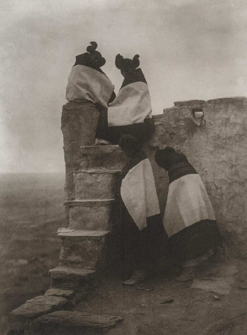 EDWARD CURTIS - Housetop Life - Hopi, 1900: Artist: Edward Curtis Title: Housetop Life - Hopi, 1900 Medium: Duotone Photo Litho, 1982, USA Dimensions: 5.85x7.9" Heat Wax Mounted on 11x14" Conservation Board Edward Sheriff Curtis (1868 – 1952)