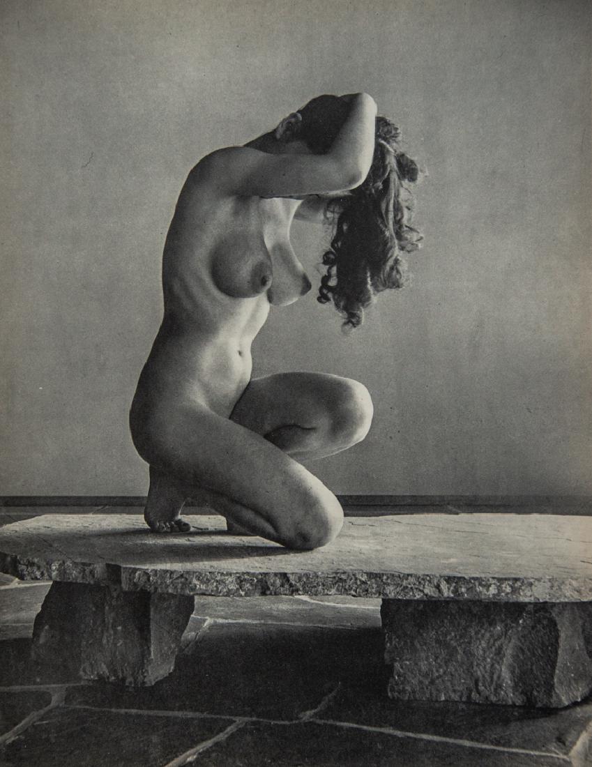 ANDRE DE DIENES - Posed Nude: Artist: Andre De Dienes Title: Posed Nude Medium: Sheet Fed Gravure, 1950s, France Dimensions: 8.35x10.75" Heat Wax Mounted on 12x16" Conservation Board Andre De Dienes was a Hungarian photographer, n