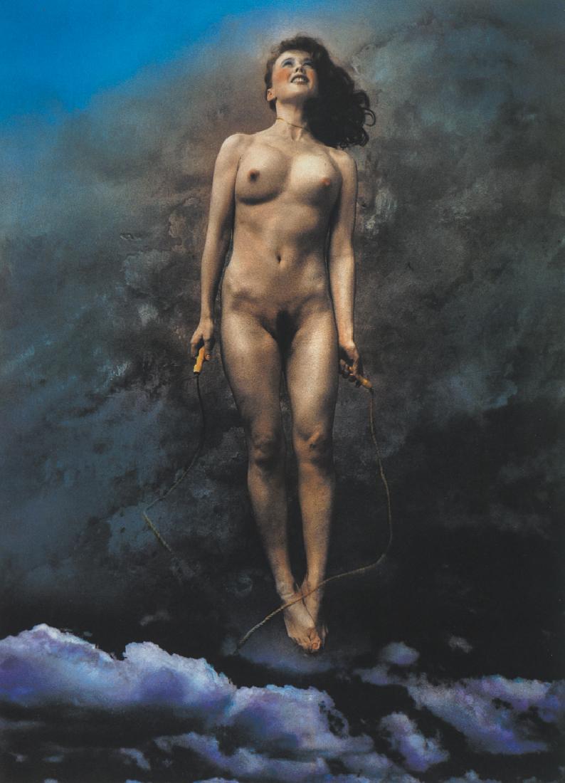 JAN SAUDEK - Jana Jumps Over the Rope: Artist: Jan Saudek Title: Jana Jumps Over the Rope Medium: Photo Litho, 2000, Spain Dimensions: 6.8x9.4" Heat Wax Mounted on 11x14" Conservation Board Jan Saudek (1935) is a Czech art photographer and