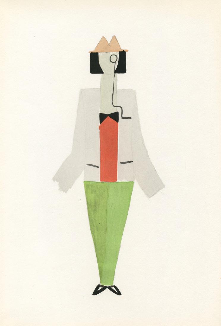 Sonia Delaunay pochoir "Figure": Medium: pochoir (after the watercolor). Published in 1969 for the rare "Tableaux Vivants" portfolio, issued in Milan by Edizioni del Naviglio. This is a splendid impression on Aussedat wove paper from