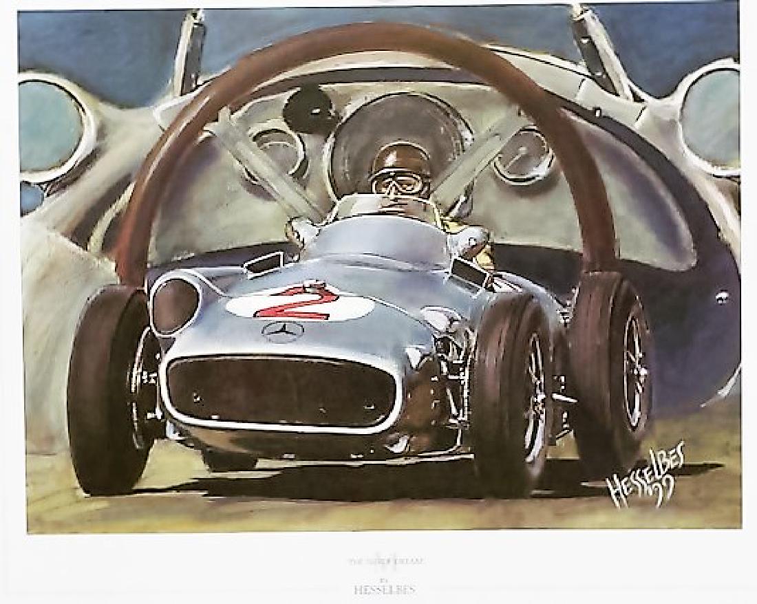 Lithograph - Hessel Bes - Mercedes-Benz W196C British: Lithography - Hessel Bes - Mercedes-Benz W196C British GP, Karl Kling 1954 This Mercedes rode in Grand Prix of Great Britain at Silverstone with the driver Karl Kling and finished as the winner. The l
