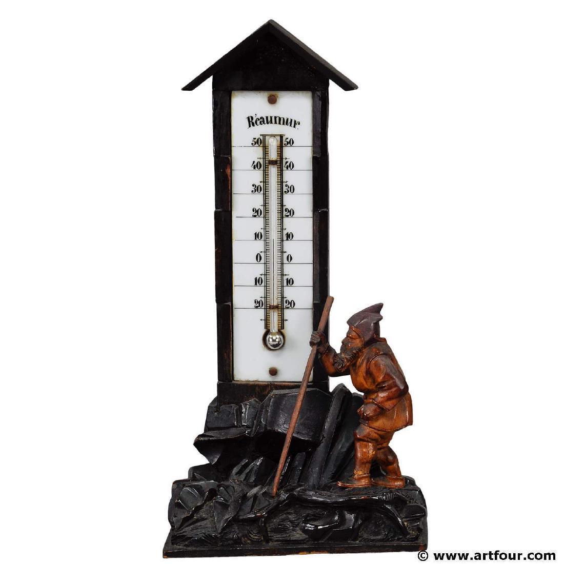 black forest thermometer with carved dwarf (1 of 7)