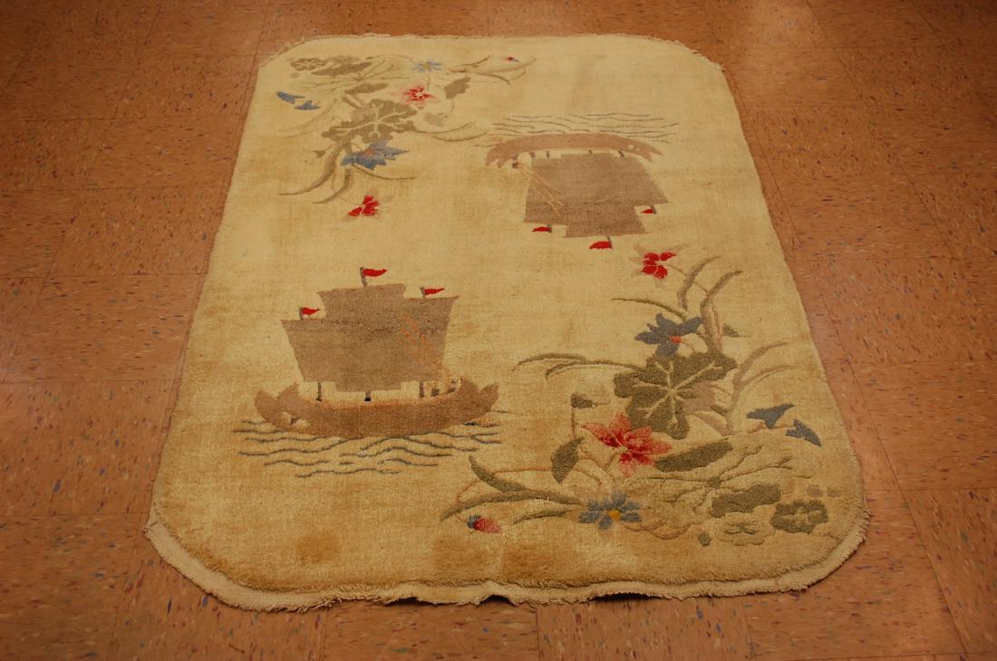 c1930s ANTIQUE ART DECO RARE WALTER NICHOLS CHINESE RUG: Title: c1930s ANTIQUE ART DECO RARE WALTER NICHOLS CHINESE RUG 3' 10" x 5' 9" VEGETABLE DYE Origin (city & country): CHINA Material: WOOL WOVEN ON COTTON Size/ Format: 3' 10" x 5' 9" ANTIQUE ESTATE TR
