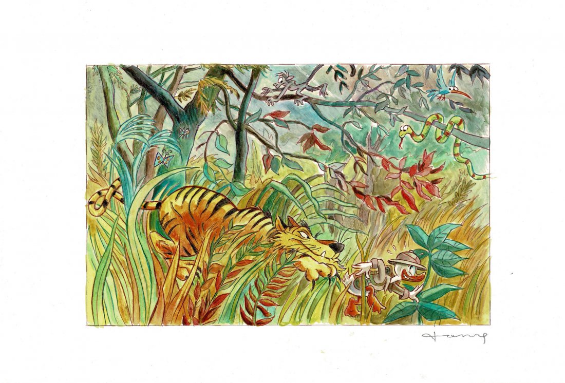 Original Painting - Henri Rousseau: Artist: Tony Fernandez Title: Original Painting - Henri Rousseau Medium: Acrylics on Cardboard Size: 17.7 x 13 in Publisher: Disney Series: Inspired by • Hand signed by artist (front and back) • I
