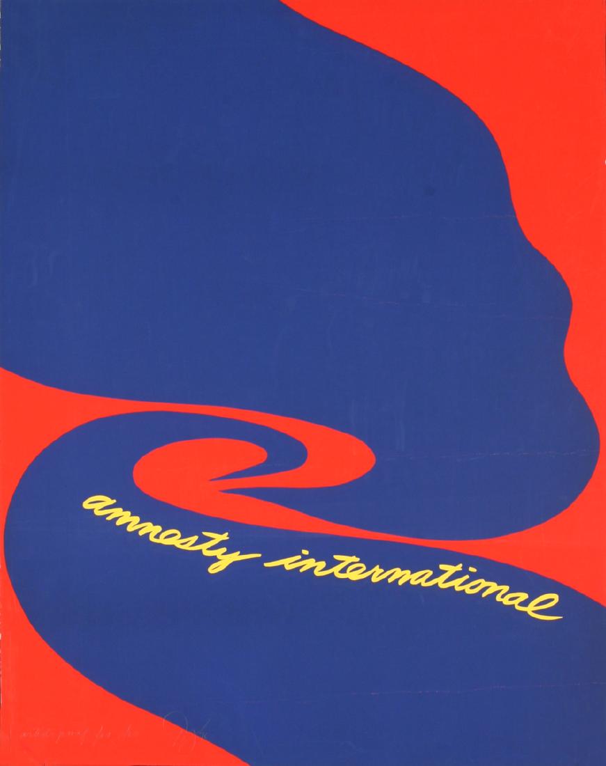 Jack Youngerman Print Amnesty International: Amnesty International by Jack Youngerman, 1977 Signed Serigraph. Paper size is 32 x 25 inches, with an image size of 32 x 25 inches. The Serigraph is from an unknown edition size. and is not framed. T