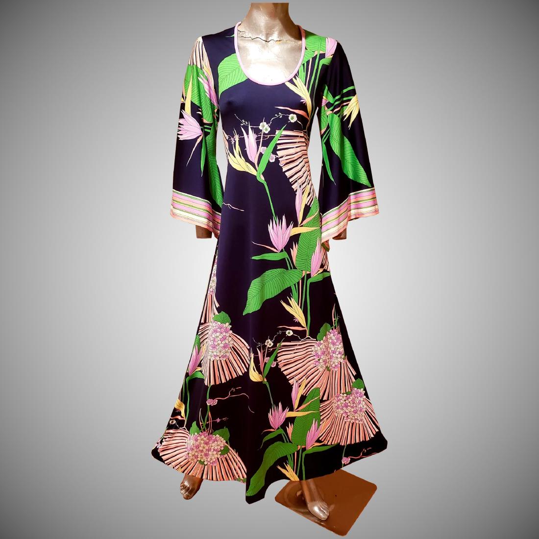 Vtg Boho Chic Maxi printed floral Gown Jeannene Booher (1 of 6)