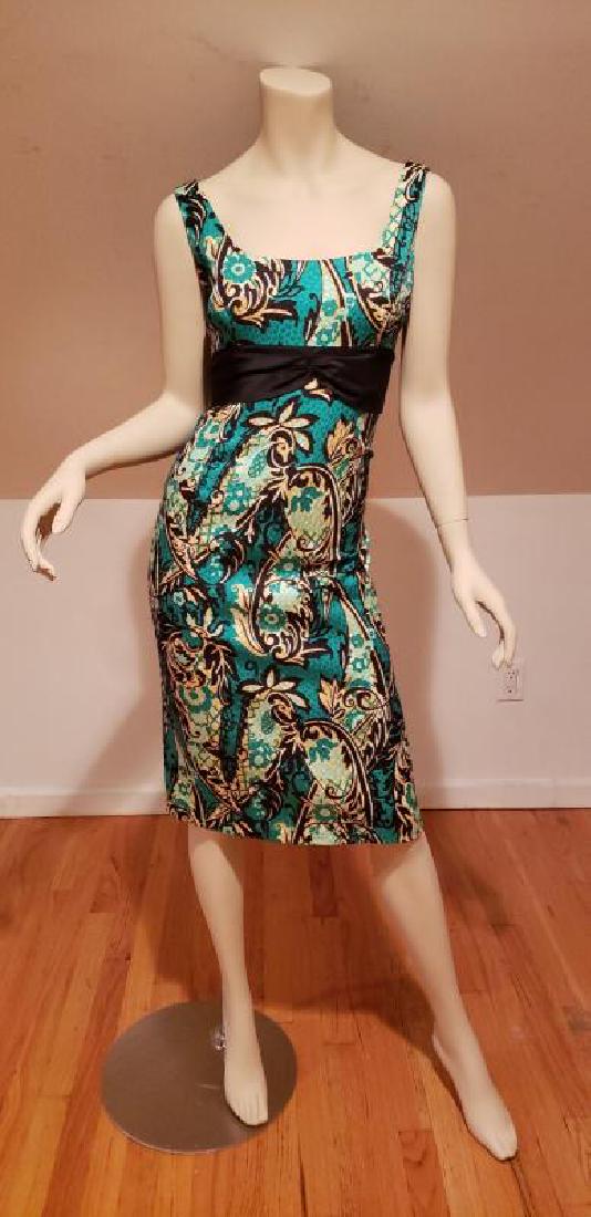 Vtg Kay Unger NY silk brocade wiggle dress Kitten bow (1 of 6)