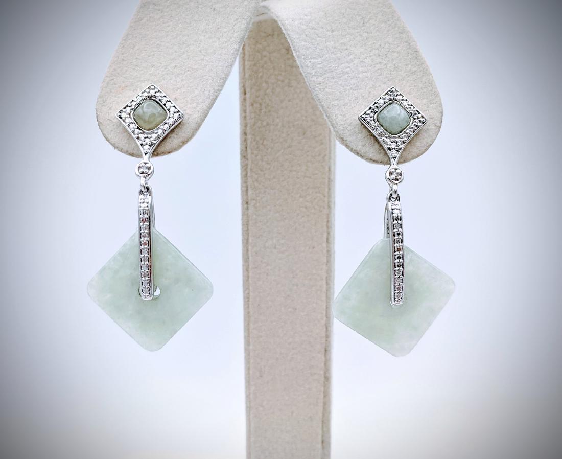 Sterling Silver Jade Drop Earrings w Diamonds (1 of 3)