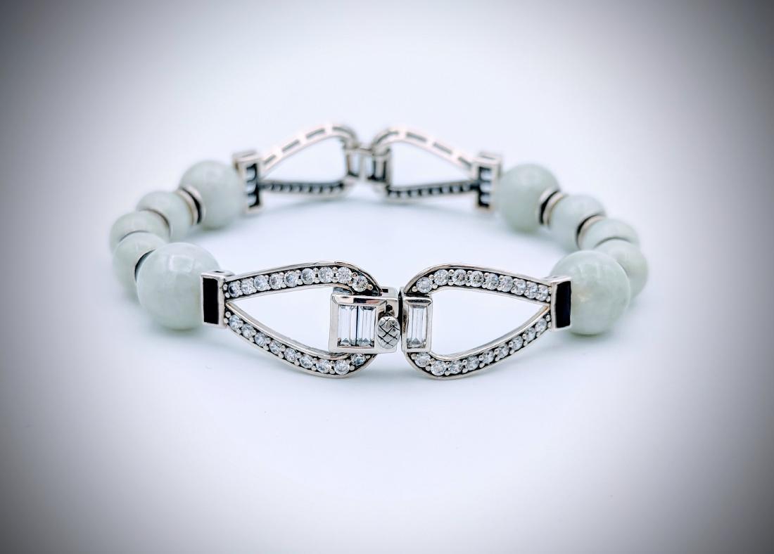 Sterling Silver Bracelet w Jade, CZ & Black Enamaling (1 of 4)