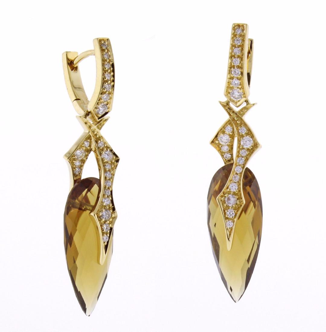Stephen Webster 18kt and Diamond Quartz Thorn Earrings: Reserve Reduced! New to Jasper52 Stephen Webster 18kt and Diamond Quartz Thorn Earrings · Excellent condition. · Clips and Posts · 18kt yellow gold 1.5 inch drop with 45 diamonds weighing .42cts Pl