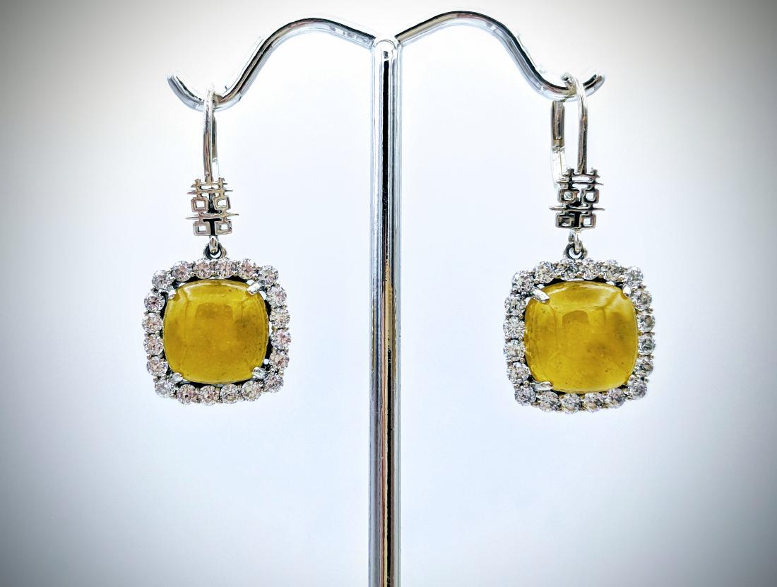 Sterling Silver Yellow Jade & CZ Earrings (1 of 3)