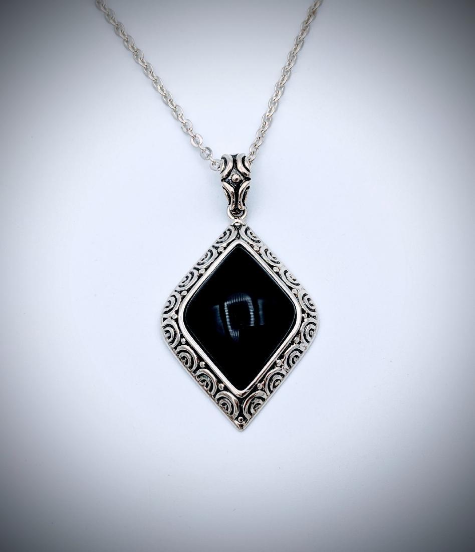 Sterling Silver Necklace w Victorian Style Black Onyx (1 of 3)