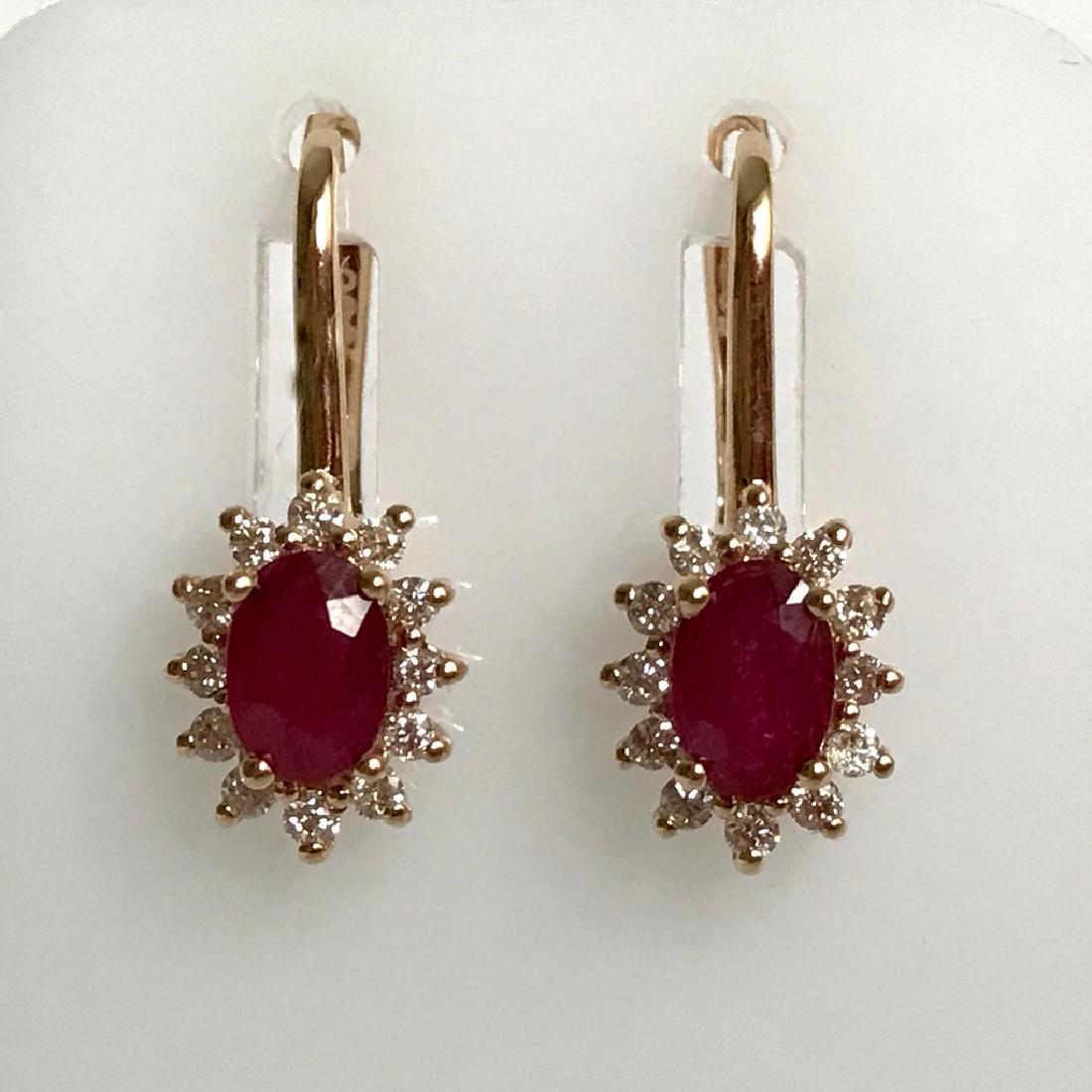 14K Pink Gold Earring set with 2 natural ruby and 24 (1 of 6)