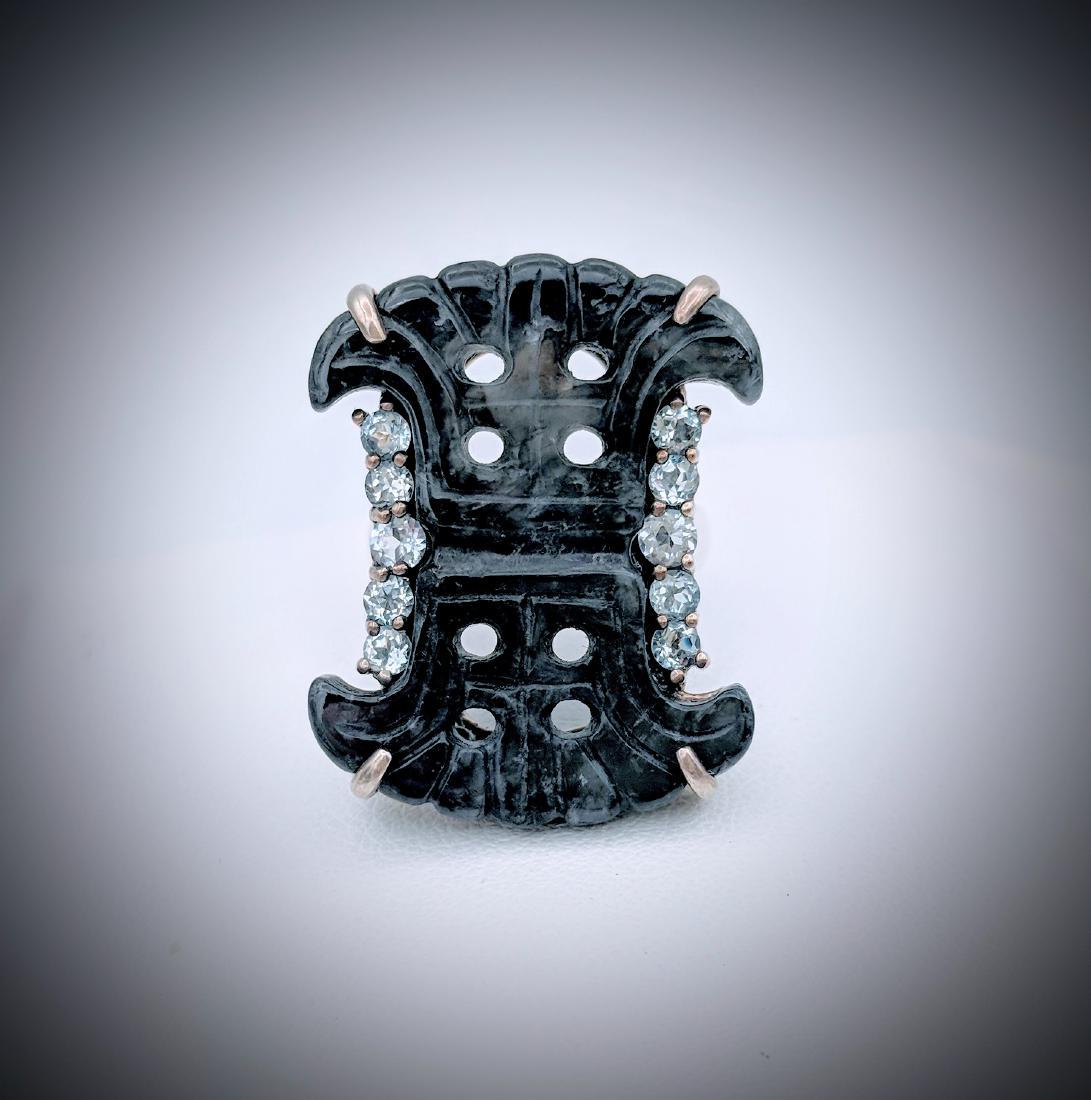 Sterling Silver Nuumite & Sky Blue Topaz Ring Sz 7 (1 of 4)