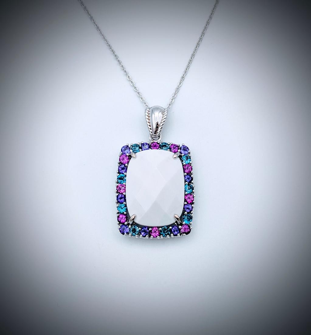 Sterling Silver Necklace & Pendant w White Onyx, Blue (1 of 3)