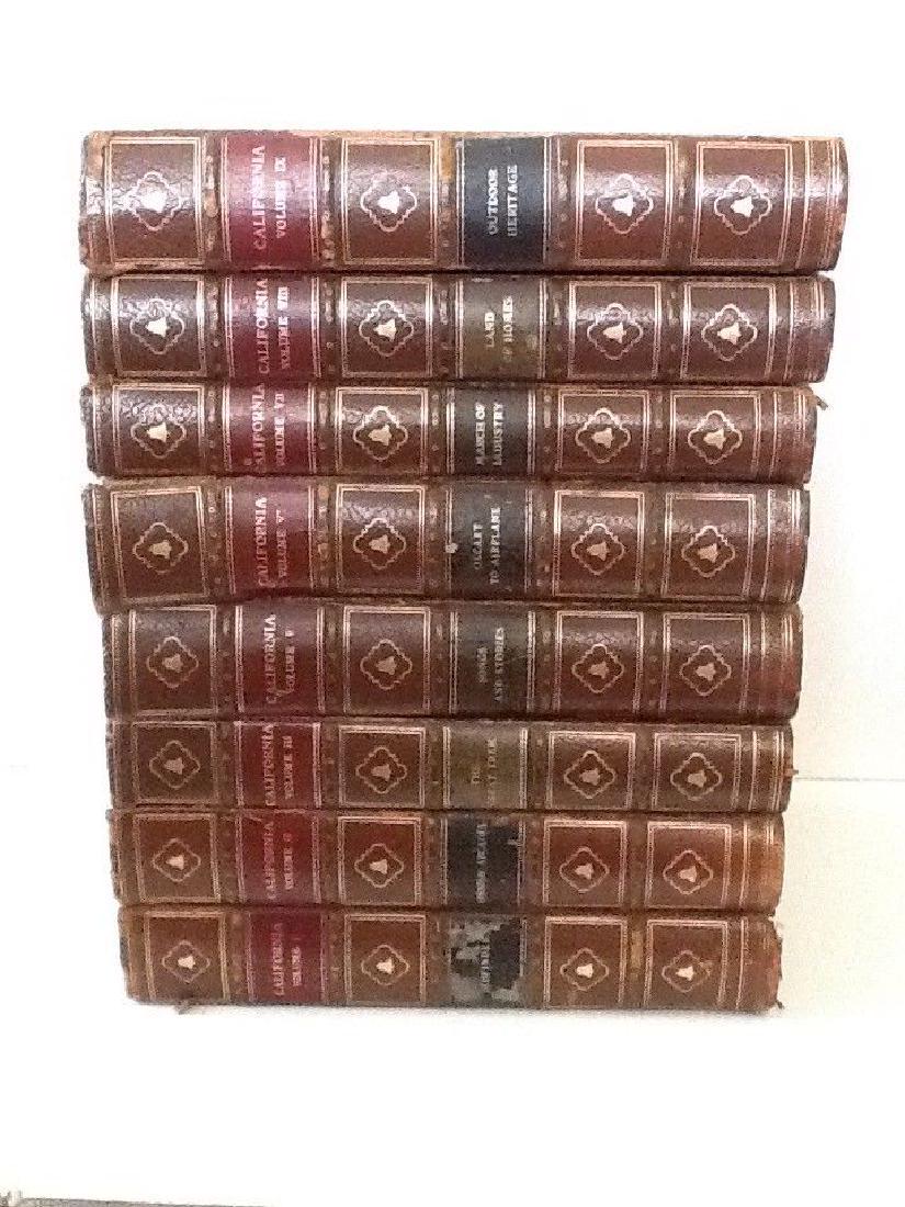 California 8 Vols: Reserve Reduced! MCCARTHY, John Russell, editor. California. Published in Los Angeles by Powell, (1928-29). Eight of Nine volumes. Royal octavo, publisher’s deluxe full tan crushed morocco, elaborat