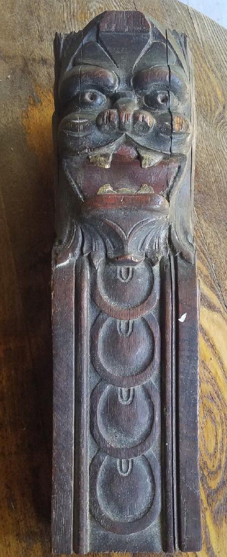 Massive oak carved pediment figural lion (1 of 3)