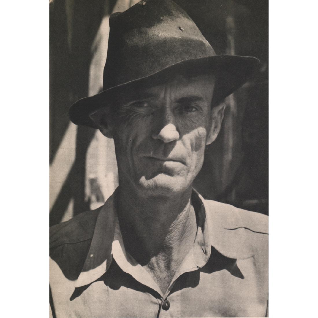 MARGARET BOURKE-WHITE - Farmer, Tupelo, MS: Artist: MARGARET BOURKE-WHITE Print Title: Farmer, Tupelo, Mississippi Medium: Sheet-fed Gravure Printing Date: 1930's Printed in the USA Image Size approx: 7 x 9.75 inches Margaret Bourke-White (1904
