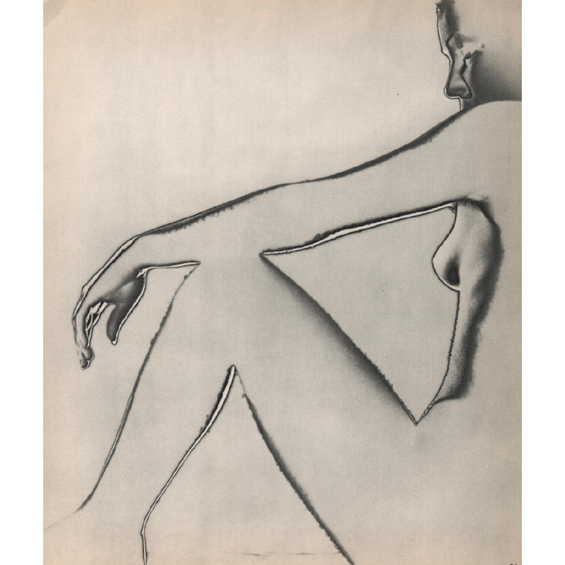 DR. MARIO FINAZZI - Nude - pseudo-solarisation: Artist: DR. MARIO FINAZZI Print Title: Nude - pseudo-solarisation Medium: Sheet-fed Gravure Printing Date: 1950's Printed in France Image Size approx: 9.5 X 11.5 inches Reserve: $40.00 Shipping: Domes