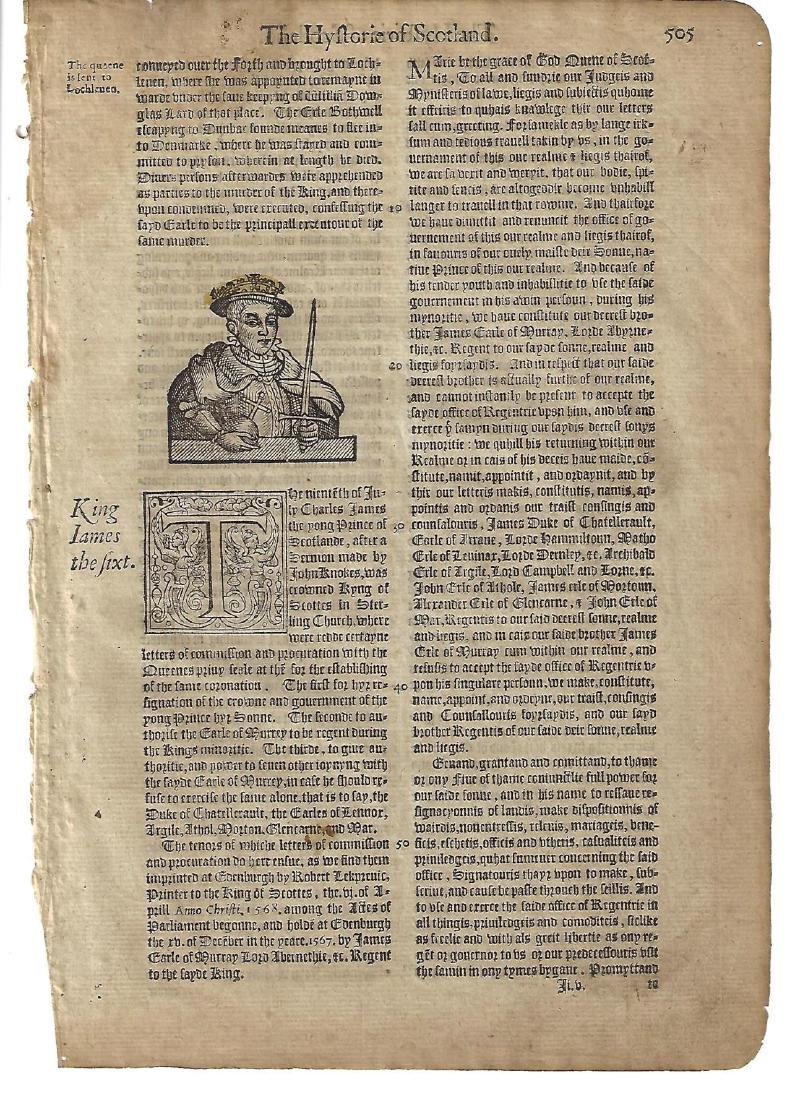 1577 Holinshed Leaf King James VI Woodcut (1 of 1)