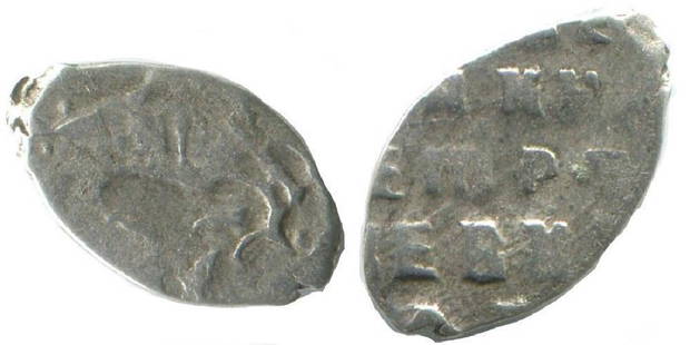 RUSSIA 1696-1717 PETER I The GREAT WIRE SILVER KOPEK: No Reserve! RUSSIA 1696-1717 PETER I The GREAT WIRE SILVER KOPEK 1696-1717 Silver Weight: 0,3 gr , Diameter: 9 mm Obv: Horse Rider,Rev: Great Tsar Peter;AMC Catalog ID: AB718. Circulated