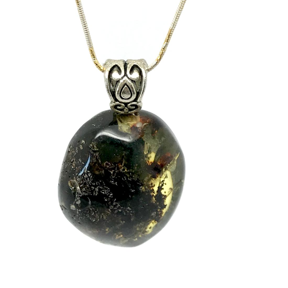 Green Baltic amber silver pendant charm 40x24mm (1 of 6)