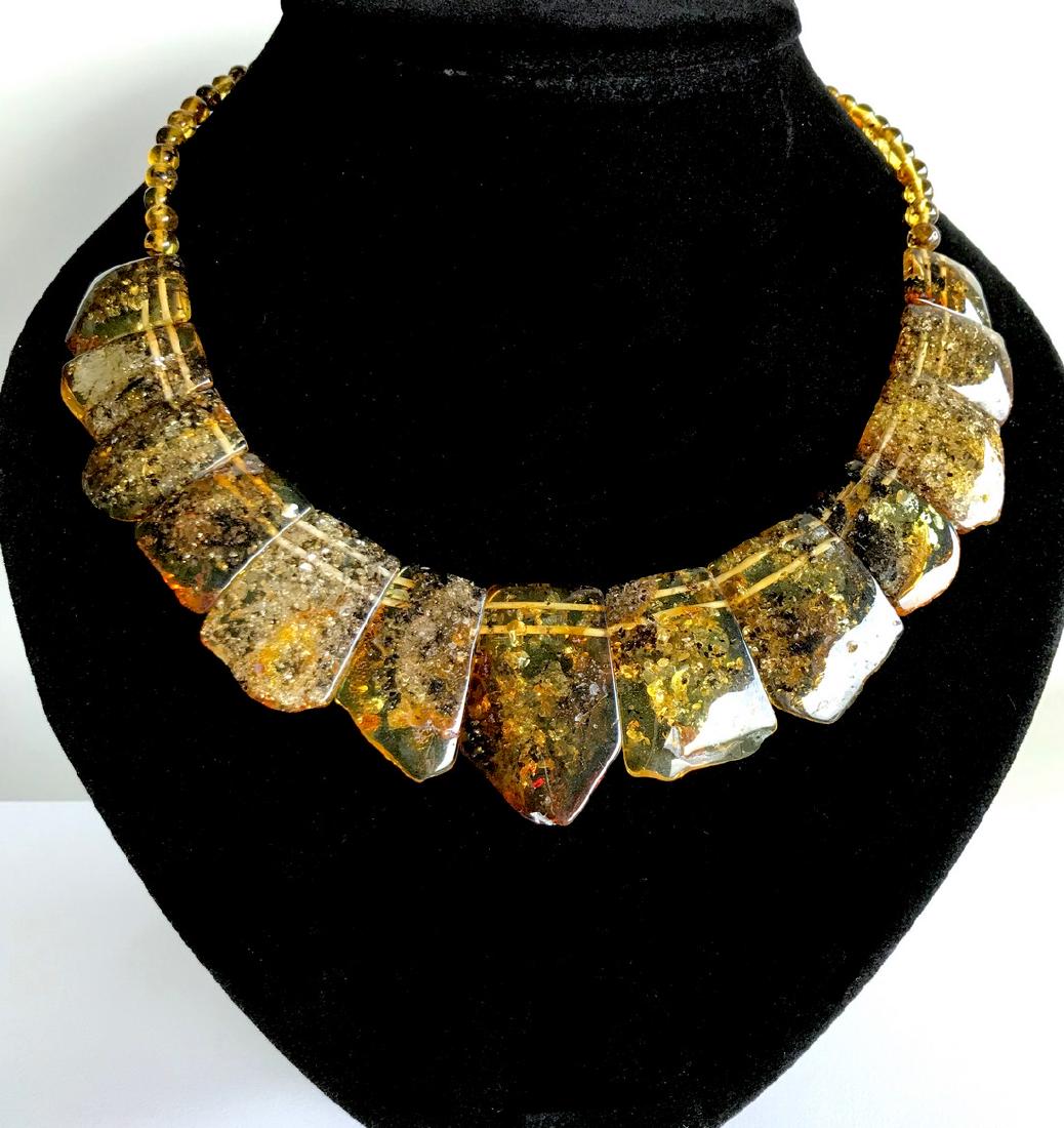 Green Baltic amber vintage collar wide necklace (1 of 9)