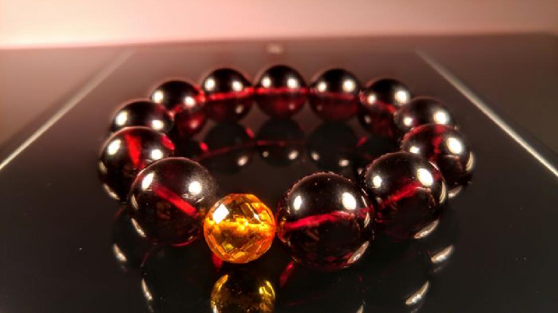 Round beads Baltic amber bracelet Cherry colour with (1 of 15)