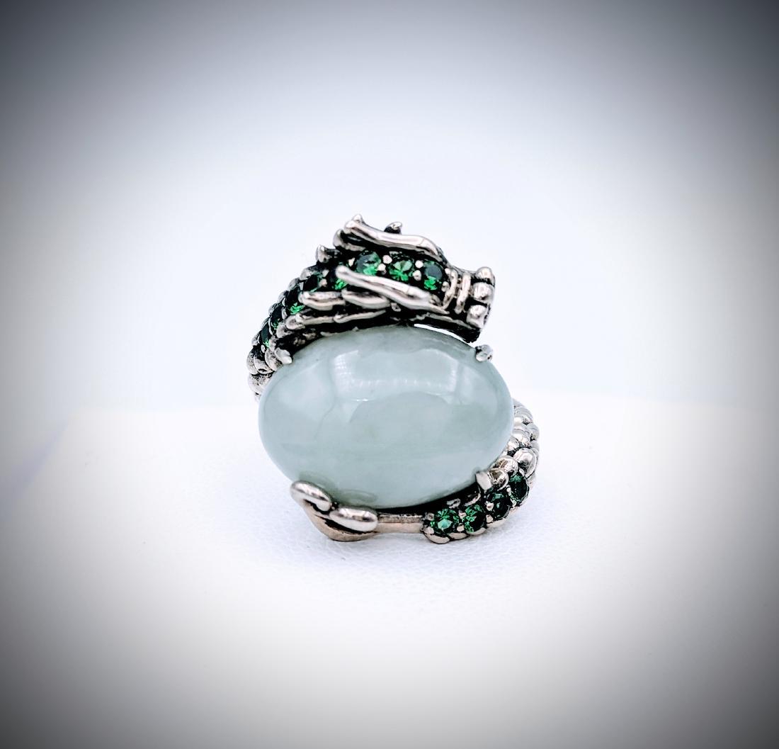 Sterling Silver Dragon Ring w Jade, Chrome Diopside & (1 of 3)