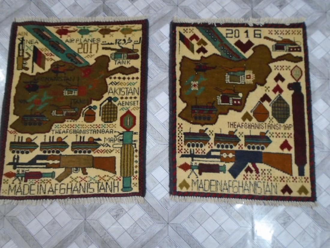 Two Afghan War Rug 2.5 x 1.11 ft /0.77 x .61 ft (1 of 8)