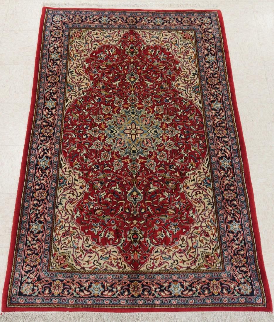 PERSIAN SAROUK Hand Knotted Wool BRICK RED NAVY Fine (1 of 10)
