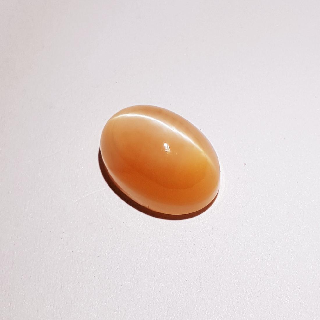 Fantastic Natural Orange Moonstone Cat's Eye- 8.49 ct: No Reserve! Item: Fantastic Natural Orange Moonstone Cat's Eye- 8.49 ct Color/Clarity: Semi - Transparent Loose gemstone Carat Weight: 8.49 Size (mm): 13.80 x 9.80 x 8.50 Oval - Tamilnadu Shipping: Wo