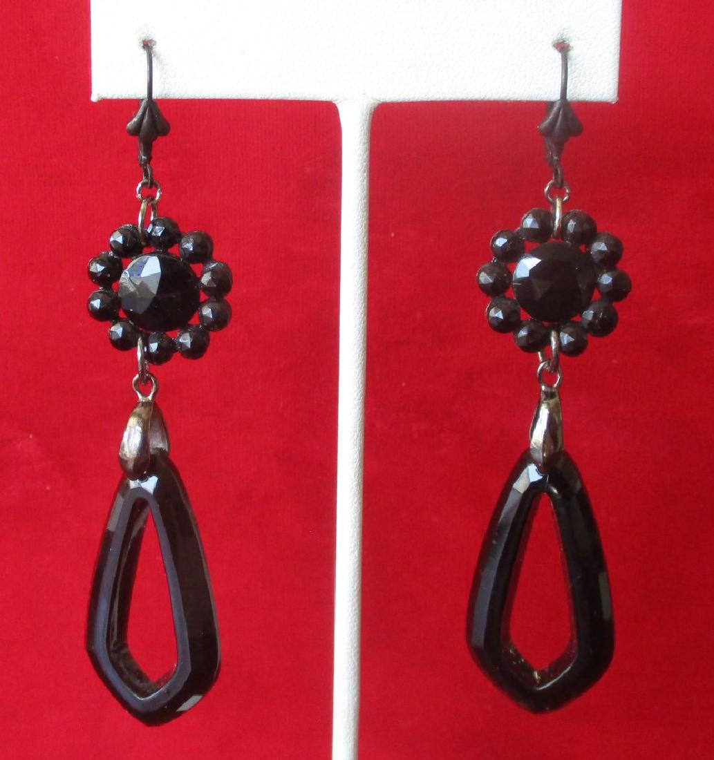 Pair of Victorian French Jet 3 - 1/4 Inch Earrings (1 of 6)