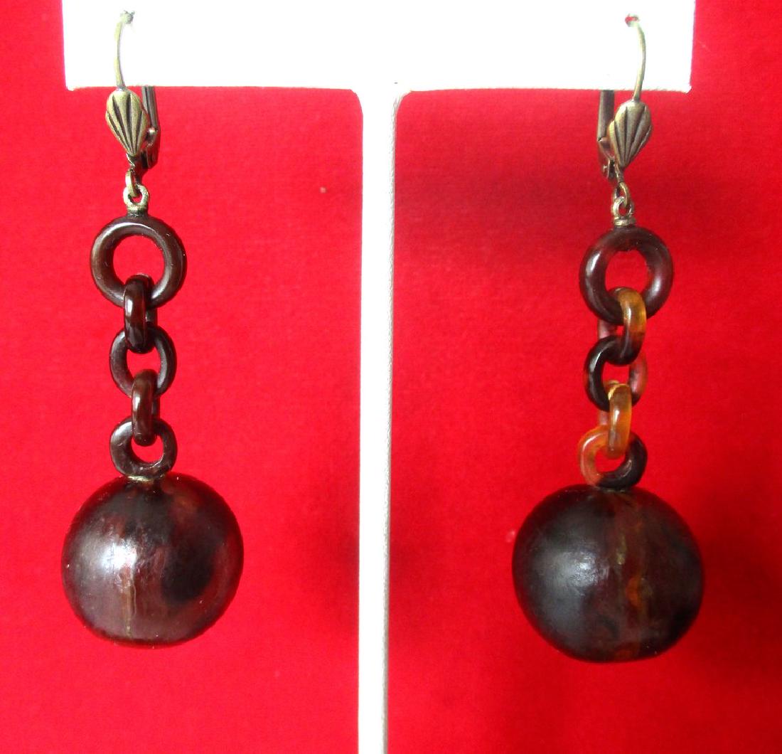 Pair of Victorian Tortoise Shell Drop Earrings (1 of 5)
