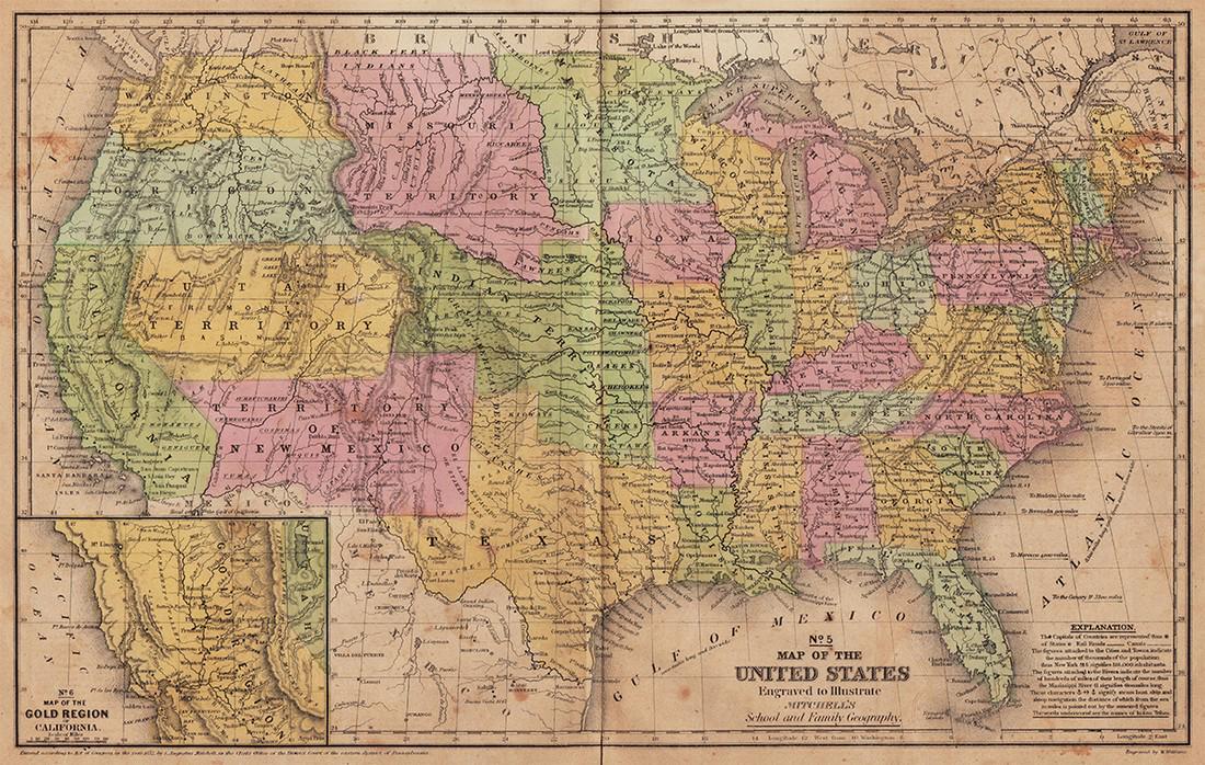 1852 Map of U. S. w/transitional western regions (1 of 4)