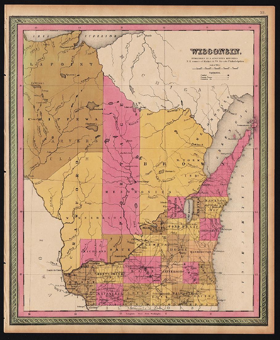 Scarce 1848 map of Wisconsin by S. Augustus Mitchell (1 of 4)