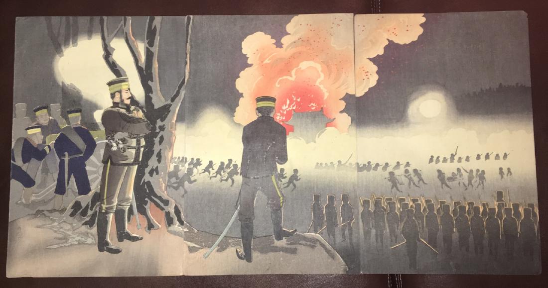 Kiyochika Woodblock the Fall of Chinchow Fort (kinshûjô (1 of 3)