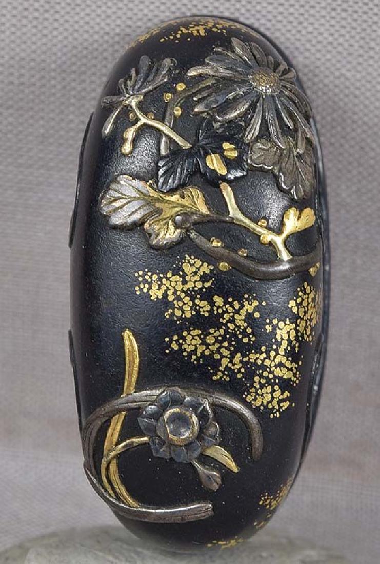 19c shakudo Japanese sword KASHIRA FLOWERS (1 of 4)