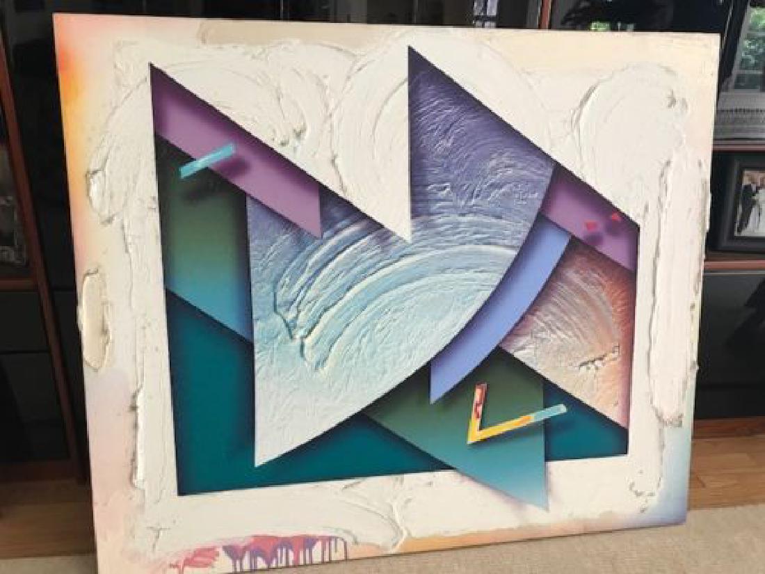 Signed George Green 1980 "Beach Town" Acrylic on Canvas (1 of 4)