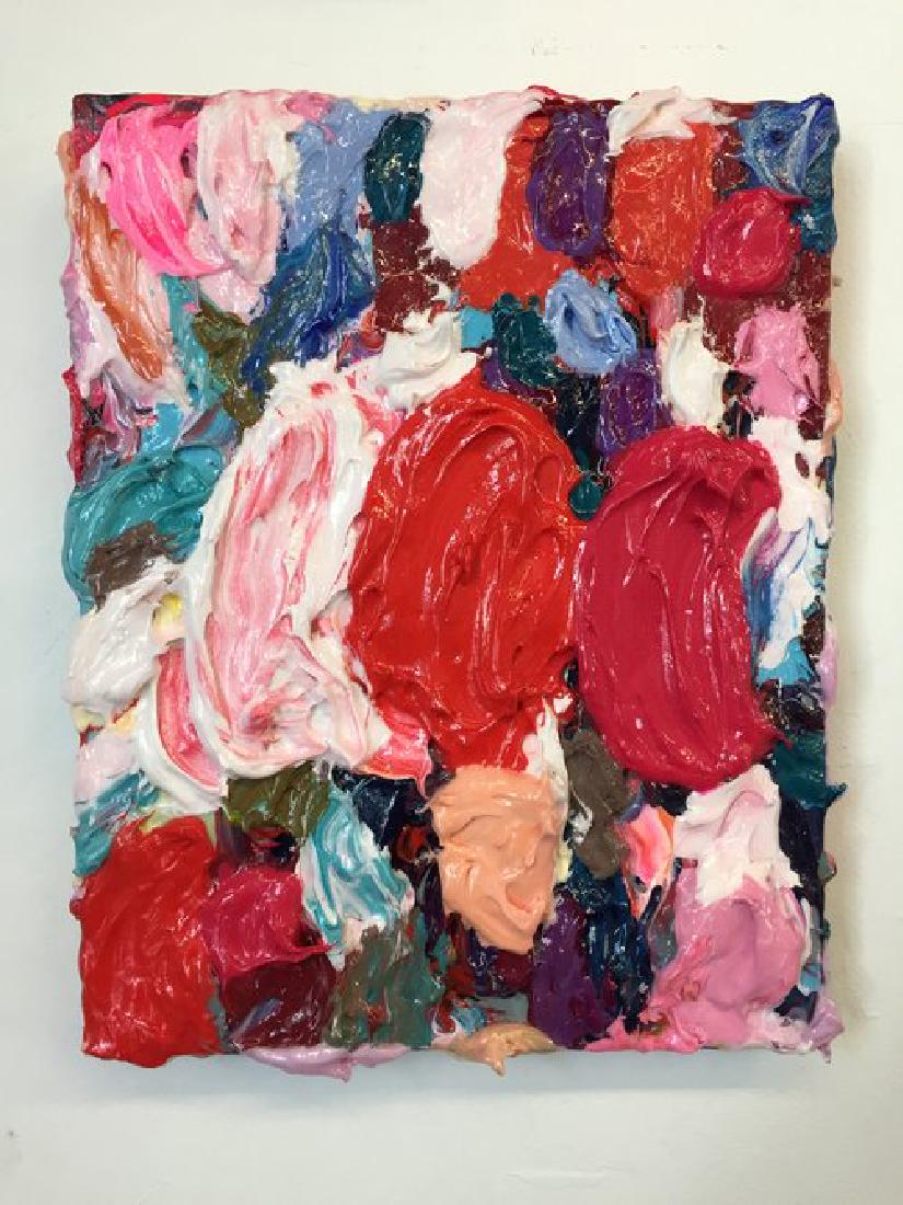 Chloe Hedden Mixed Media Rainbow Paint Tapestry: Chloe Hedden Rainbow Paint Tapestry 2018 Acrylic on Wood 11x14x2 inches Abstract painting on a wooden box. Reserve: $600.00 Shipping: Domestic: Flat-rate of $45.00 to anywhere within the contiguous U.