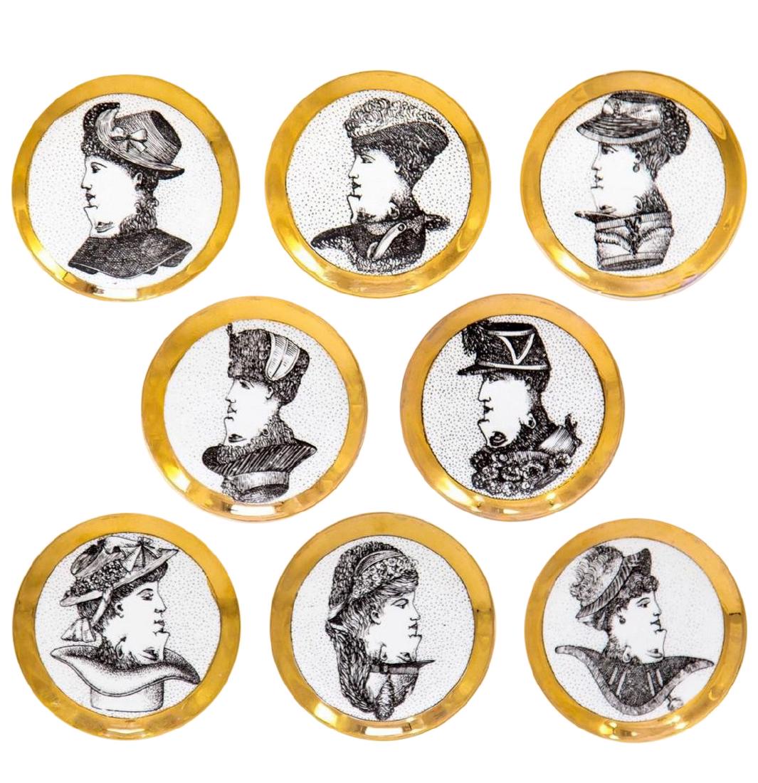 Porcelain Fornasetti Face Coasters, Set of 8 (1 of 7)
