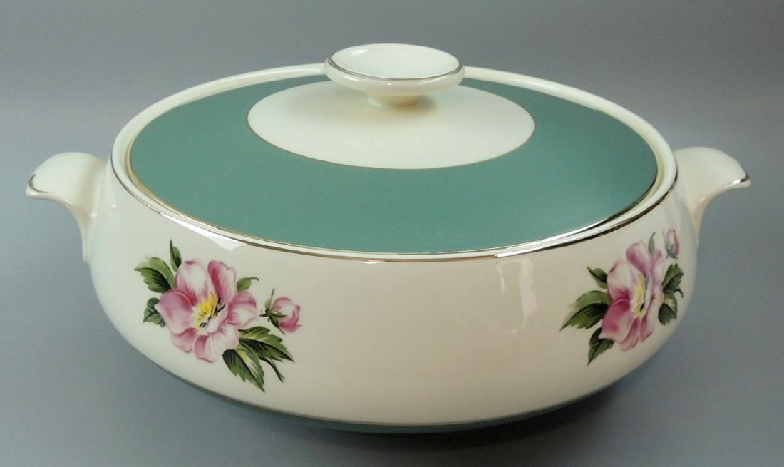 Vintage Porcelain Lidded Serving Bowl with Handle
