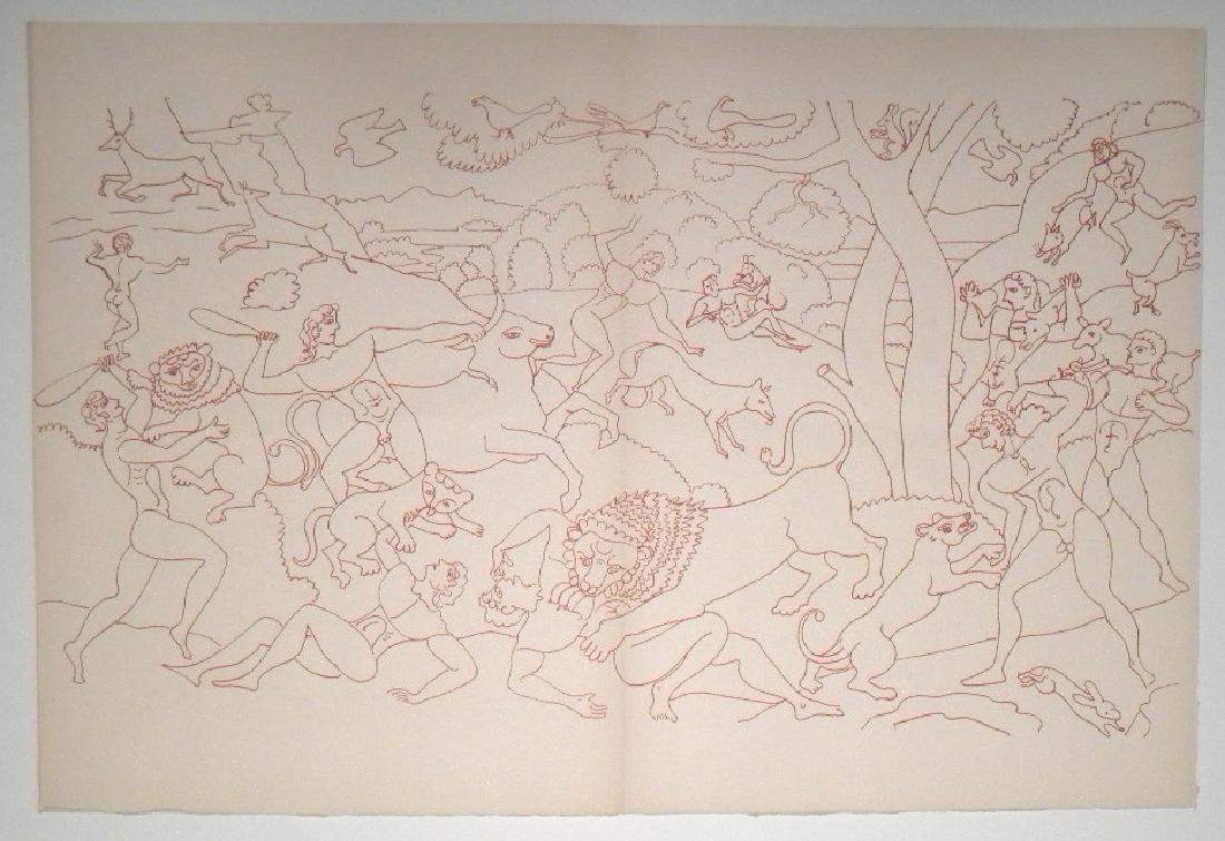 Andre Derain large lithograph, 1947: Medium: lithograph (after the tapisserie). Printed in Paris in 1947 by Mourlot FrÃ¨res in an edition of 270 for the very rare "Derain Dessins" portfolio, published by Georges Duval. The total sheet