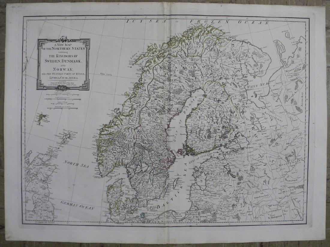 New Map of the Northern States: Reserve Reduced! Title: New Map of the Northern States Date: 1790-10-10 Publisher: ROBERT SAYER, Size (inches): 21.1X28.75 containing the Kingdoms of Sweden, Denmark, and Norway; with the western part