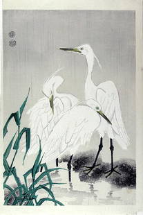 Kotozuka Eiichi Woodblock Herons in Rain: KOTOZUKE, Eiichi (1906-1979)Herons in RainUchida1950sWoodblock printdai oban (17.5" x 12") Reserve: $340.00 Shipping:Domestic: Flat-rate of $40.00 to anywhere within the contiguous