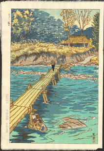 Shiro Kasamatsu Japanese Woodblock Print - Musashi: Kasamatsu Shiro (1898-1991) Musashi Arashiyama Date: 1952 (This edition later) Publisher: Unsodo. Size: Oban. Approximately 16.0 x 10.75 inches. Medium: Japanese woodblock print. Condition: Excellent