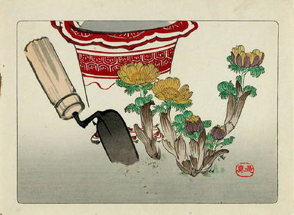 Woodblocks Flower bed - trouts: (artist names unidentified) Flower bed - trouts Meiji period Woodblock prints c. 7.5 x 10, respectively 9.5 x 12.5 inches each Two album prints Reserve: $80.00 Shipping: Domestic: Flat-rate of $40.00