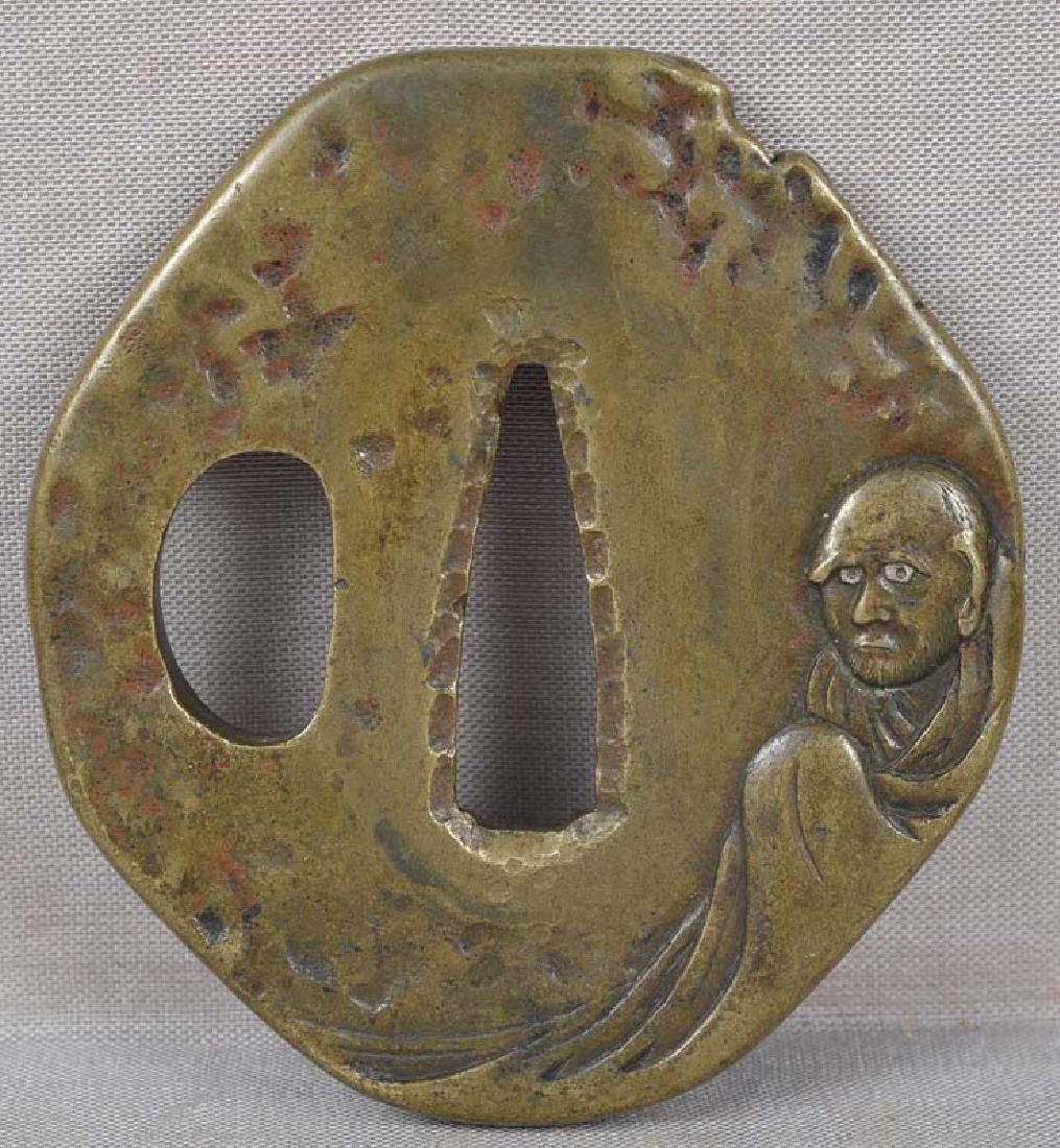 19c sentoku Japanese sword TSUBA DARUMA & flywisk ex (1 of 6)