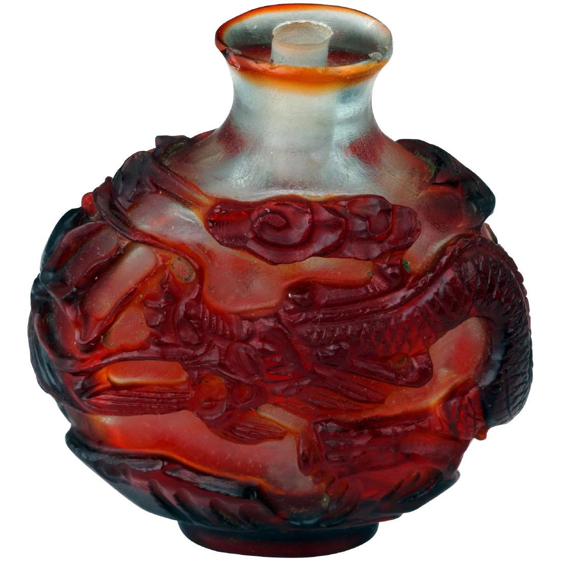 Chinese red dragon glass snuff bottle circa 1900 (1 of 9)