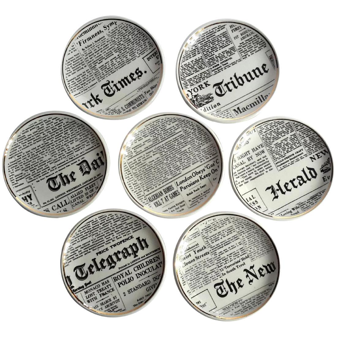 Very Rare Set Of Bucciarelli Milano New York Newspaper: A Fantastic And Very Rare Mid-Century Set Of Bucciarelli Milano New York Newspaper Coasters, Circa 1950. They Measure 4" In Diameter And Each Is A Different New York Newspaper. They Are In The Origina